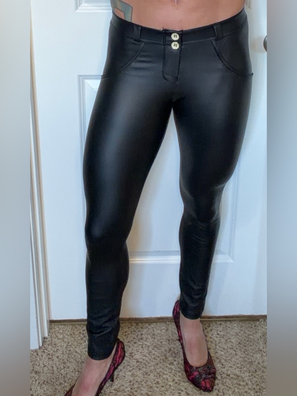 Freddy Black Faux Leather Look Mid Rise Skinny Pants